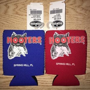 New 2 Hooters Can Koozies Red & Blue Florida